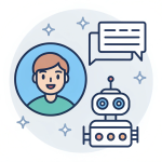 User-profile-floating-chat-bubbles-magic-wand User profile, floating chat bubbles, magic wand.